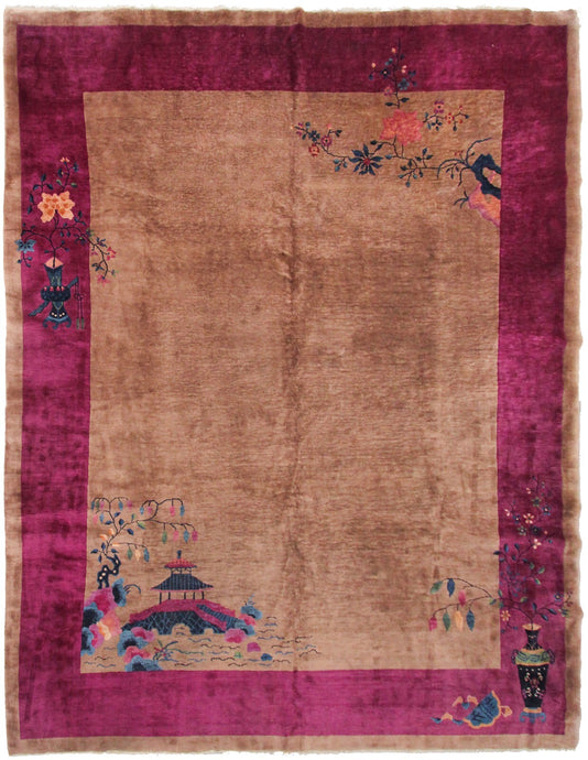  9x12 Antique Art Deco Rug Chinese Rug Beige Walter Nichols Rug Purple 277x348cm