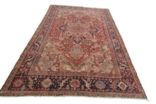 Load image into Gallery viewer, 8x11 Handmade Antique Herizz Serappi Rug  8&#39;x11&#39; Handmade Area Tribal Red 1900 
