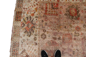 Antique Turkish Fine Rare ANGORA Oushak Rug Beige Rose 10x15 C.1870 300x452cm