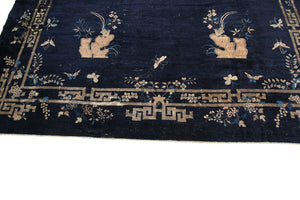  13x18 Rare Antique Peking Chinese Art Deco Rug Museum Quality Blue c.1870  