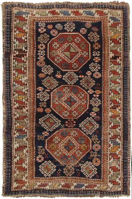 3x5 Authentic Antique Caucasian Shirvan Rug Geometric Wool Foundation C.1890