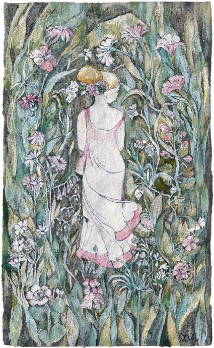 Vintage Art Nouveau Tapestry Woven Floral Love Green 72cmx127cm Signed 2x4
