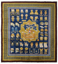 Load image into Gallery viewer, Antique Chinese Art Deco Rug Ninghshia Rug Guardian Lions Peking Blue 8X9 C.1900

