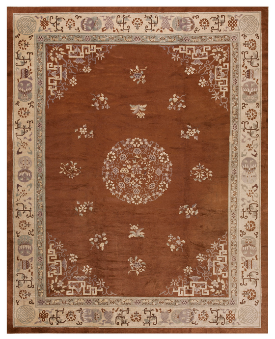 9x12 Antique Peking Chinese Art Deco Brown Rug Fish Handmade Ninghshia  C.1890