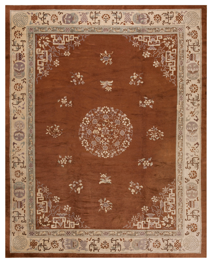 9x12 Antique Peking Chinese Art Deco Brown Rug Fish Handmade Ninghshia  C.1890