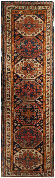 3X12 Rare Antique Rug Caucasian Kazak Fine Runner 94cm x 369cm Boho Rug  C.1880