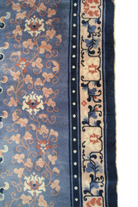 4x6 Rare Antique Ninghshia Art Deco Rug Chinese Rug Peking Blue 130x185cm C.1900