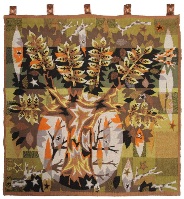 4x4ft Vintage French Tapestry Handmade Tree Tapestry JC Bisery Artist Signed 