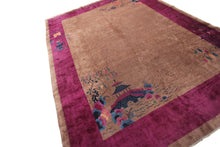 Load image into Gallery viewer,  9x12 Antique Art Deco Rug Chinese Rug Beige Walter Nichols Rug Purple 277x348cm
