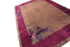  9x12 Antique Art Deco Rug Chinese Rug Beige Walter Nichols Rug Purple 277x348cm