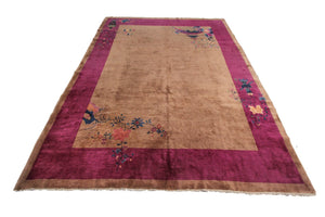  9x12 Antique Art Deco Rug Chinese Rug Beige Walter Nichols Rug Purple 277x348cm
