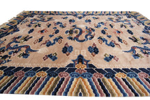 Load image into Gallery viewer, 5x8 Vintage Art Deco Rug Dragon Rug Chinese Peking Rug Beige 153cm x 244cm

