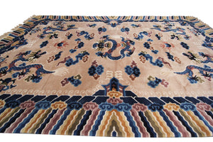 5x8 Vintage Art Deco Rug Dragon Rug Chinese Peking Rug Beige 153cm x 244cm