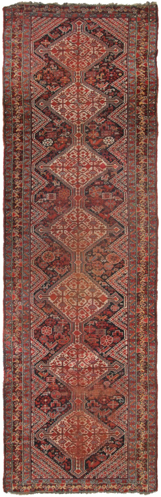  3x10 Rare Antique Rug Khamseh Kazak Runner 10ft Boho Runner ©