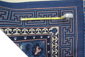 8x11 Vintage Art Deco Rug Dragon Heads Bats Chinese 251cm x335cm Blue Rug c.1960