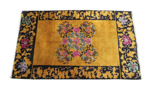 4x7 Antique Art Deco Rug Antique Chinese Rug Walter Nichols Gold Black 122x203cm