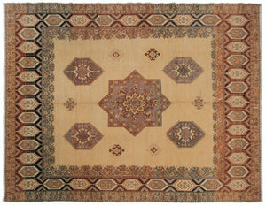 9x12 Magnificent Vintage Turkish Oushak Beige Area Rug Ikat Handmade Rug