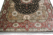 Load image into Gallery viewer,  9x12 100% Natural Silk Rare Exceptional Tabrizz Handmade Fine Area Rug Black
