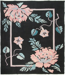 Rare Vintage Art Nouveau Rug Bold Art Deco Rug Black Handmade Rug Kilim 8x10