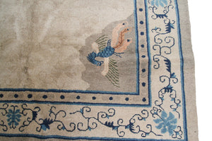 6'x9' Antique Peking Chinese Art Deco Rug Rare Peacock Design Beige Circa 1900