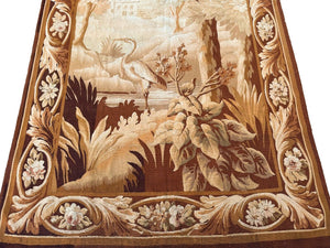 Antique French Aubusson Tapestry Birds Wool & Silk Large 5x9ft 148x280cm 1900