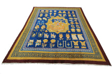 Load image into Gallery viewer, Antique Chinese Art Deco Rug Ninghshia Rug Guardian Lions Peking Blue 8X9 C.1900

