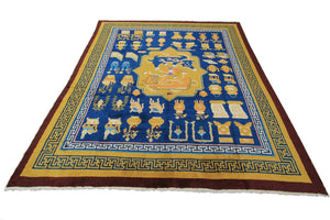 Antique Chinese Art Deco Rug Ninghshia Rug Guardian Lions Peking Blue 8X9 C.1900