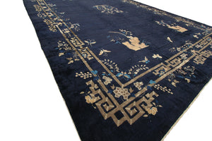  13x18 Rare Antique Peking Chinese Art Deco Rug Museum Quality Blue c.1870  