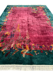  9x12 Antique Art Deco Rug Chinese Nichols Rug Purple Natural Wear 259x353cm