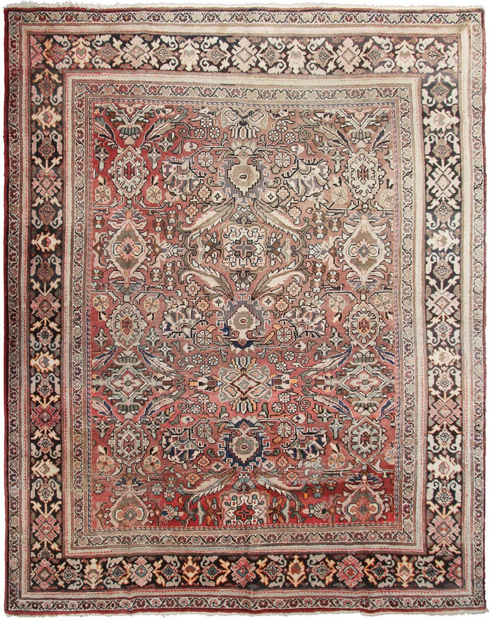  8x10 Antique Mahal Sultanabad Rug Geometric Red Antique Rose Traditional 