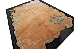 Vintage Art Deco Rug 8x10 Dragon Chinese Wool Carpet 244cmx305cm Pink 