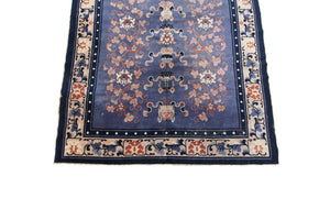 4x6 Rare Antique Ninghshia Art Deco Rug Chinese Rug Peking Blue 130x185cm C.1900