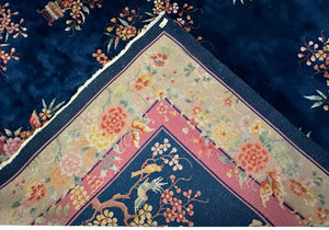 9x12 Antique Chinese Art Deco Rare Overall Floral 275cm x 351cm  c.1920