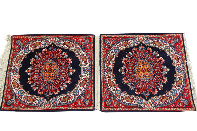 Vintage Pair of Handmade Oriental Rugs Traditional Geometric Pair Tapestries 2x3