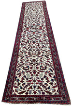 Load image into Gallery viewer, Antique Herriz Serrapi Runner Rug 3x11 Handmade Ivory Rug 92cmx343cm C. 1930
