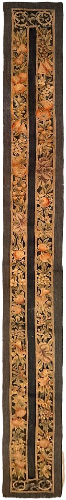  1' x 7' Fine Antique French Tapestry Floral Fruits Tapestry 31cm x 214cm c.1890