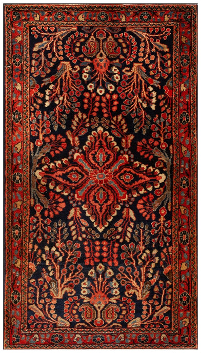2x4 Antique Rug Beautiful Mohajeran Handmade Rug  Blue 66cm x 125cm Circa 1890
