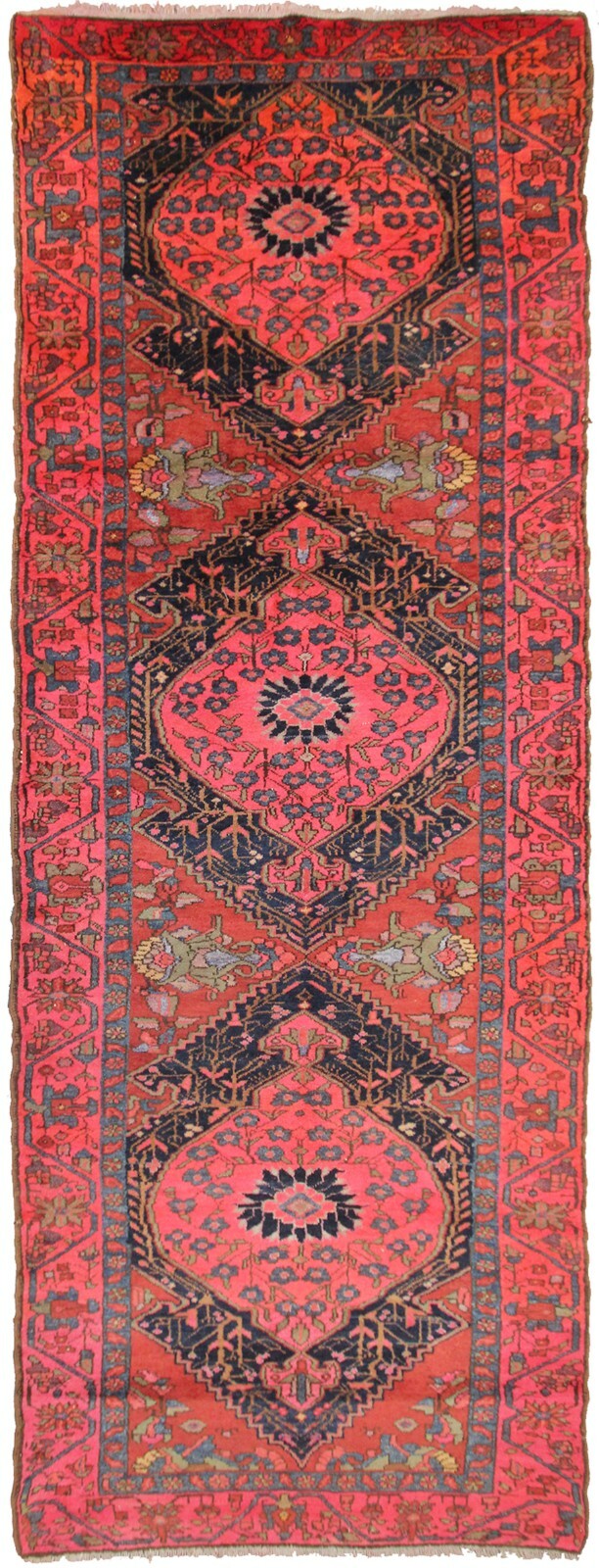 4x13 Rare Vintage Serrapi Rug Senneh Runner Tribal 135cmx406cm Geometric Pink