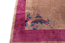 Load image into Gallery viewer,  9x12 Antique Art Deco Rug Chinese Rug Beige Walter Nichols Rug Purple 277x348cm
