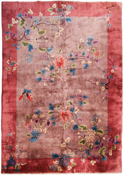 9x12 Rare Antique Art Deco Rug Chinese Rug Tree of Life Rug 267cm x 346cm 1920
