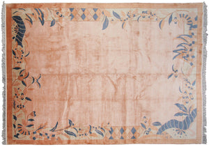 Rare Vintage Art Deco Rug Silk Chinese Rug Art Nouveau Handmade Rug Pink 8x11