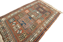 Load image into Gallery viewer, 4x6 Antique Caucasian Pinwheel Kazak Rug Rare Wool Tribal 109cmx173cm  C.1880
