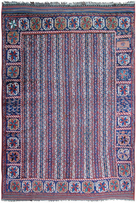5X7 Rare Antique Shirazz Rug Tribal Afshaar Ganjeh Design 160cmX196cm Blue C1890
