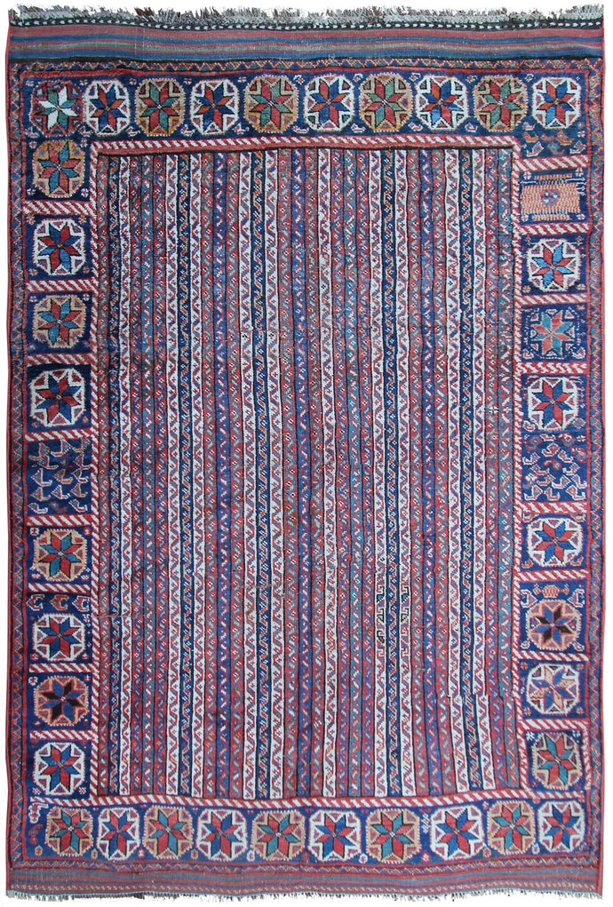 5X7 Rare Antique Shirazz Rug Tribal Afshaar Ganjeh Design 160cmX196cm Blue C1890