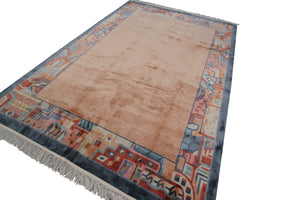 7X10 Rare Vintage Art Deco Rug Silk Chinese Rug Art Nouveau Rug Pink 198X292cm  