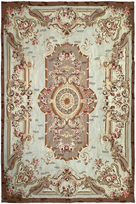 6x7 Antique French Aubusson Rug Hand Woven 1880 ft Rare Design 178cm x 206cm