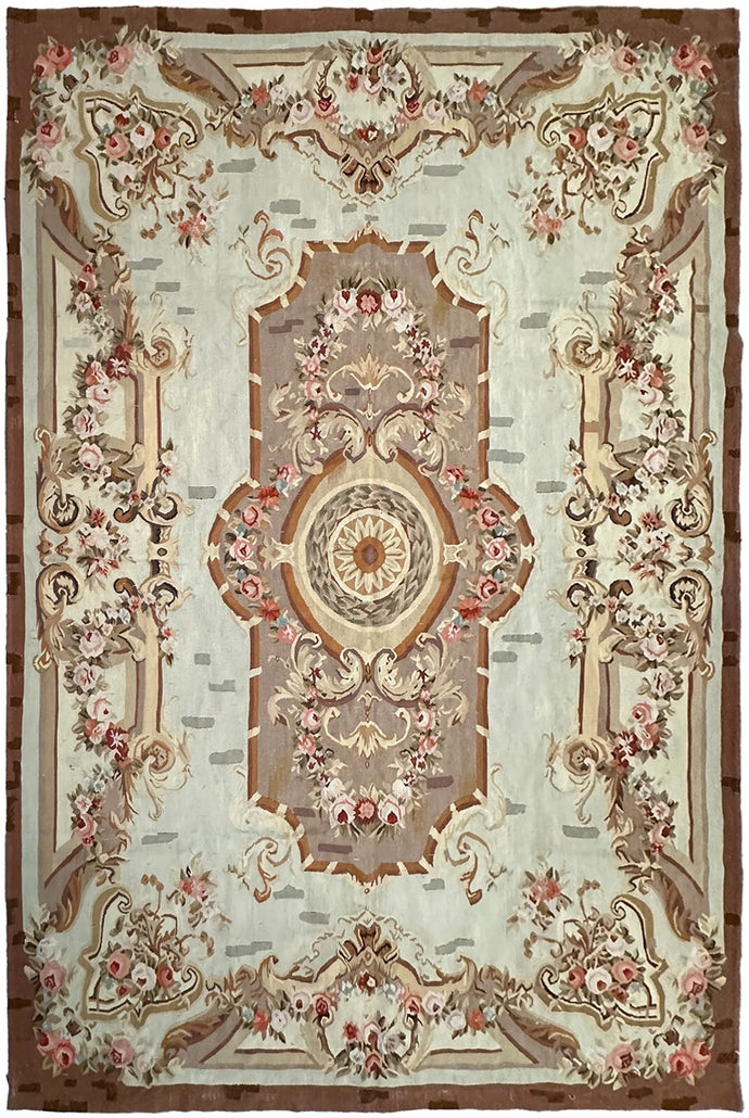 6x7 Antique French Aubusson Rug Hand Woven 1880 ft Rare Design 178cm x 206cm
