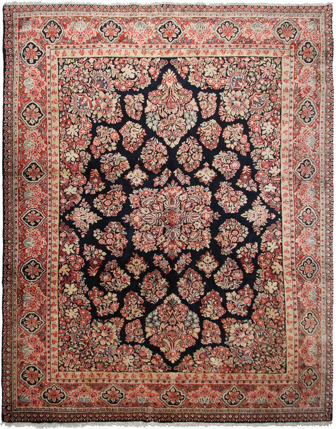 Antique Rug Exquisite Mohajjeran Handmade Rug Navy 1920 Authentic 9x12