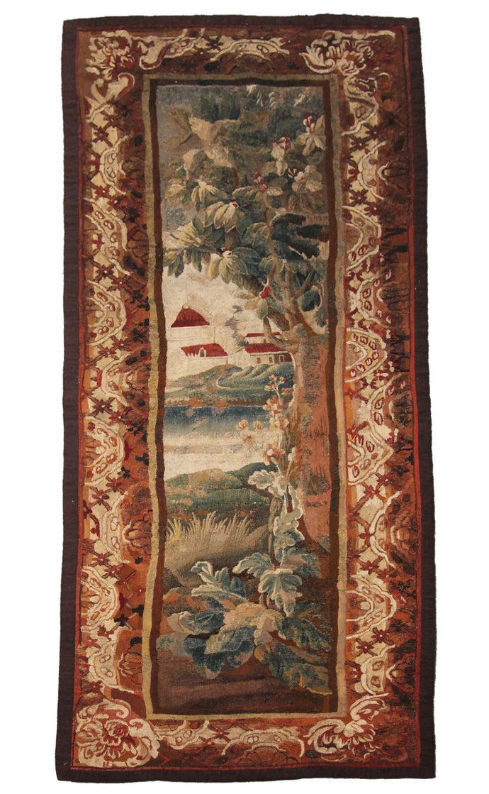 4x9 Rare 18th Century Tapestry Handwoven Wool & Silk Flemish Tapestry  102x265cm