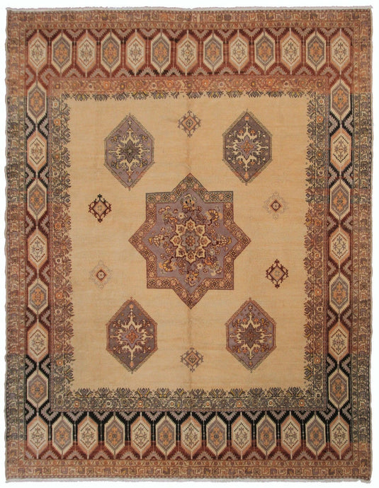 9x12 Magnificent Vintage Turkish Oushak Beige Area Rug Ikat Handmade Rug